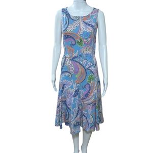 Ralph Lauren Blue Paisley Midi Dress Size Medium Short Sleeve
